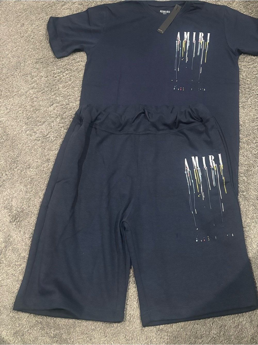 AMIRI Navy Graphic Drip Logo Tee & Shorts Set